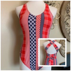NEW! SEA ANGEL Size Large One Piece Red White & Blue Swimsuit
